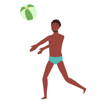 Boy Enjoying Beachball Game  Illustration