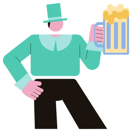 Boy enjoying Beer Party  Illustration