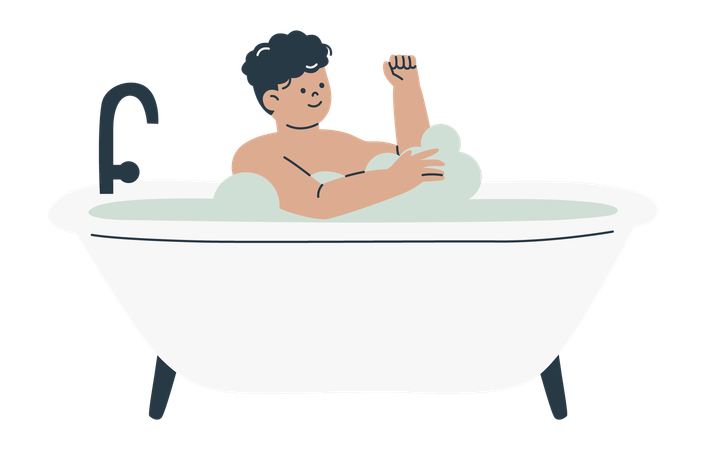 Boy Enjoying Bubble Bath  Illustration