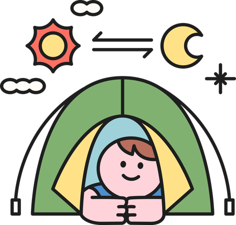 Boy enjoying camping in summer  Illustration