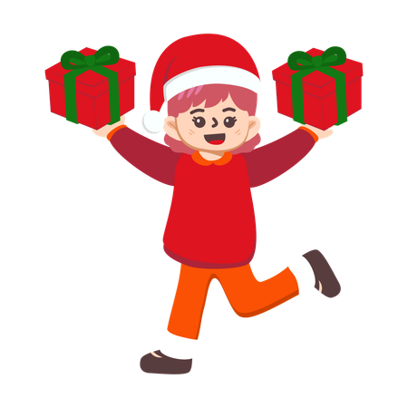 Boy enjoying Christmas gifts  Illustration