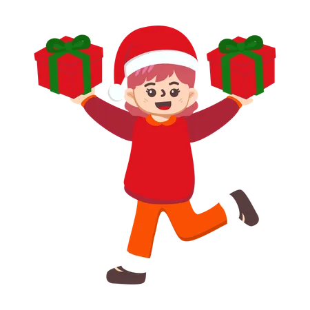 Boy enjoying Christmas gifts  Illustration