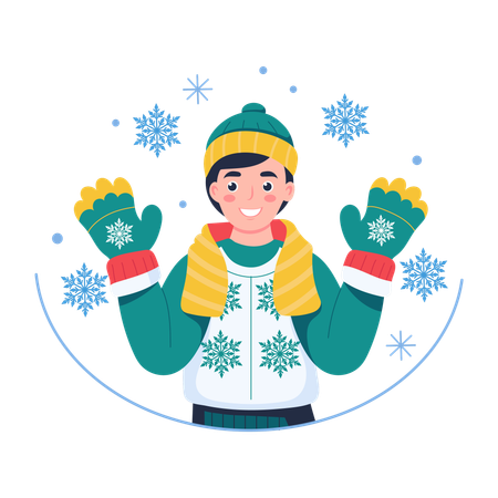 クリスマスの雪を楽しむ少年  イラスト