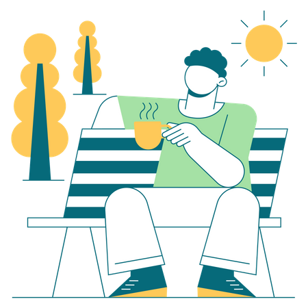 Boy enjoying coffee in park  イラスト