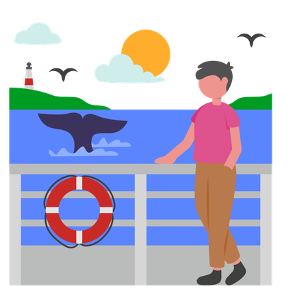 Boy enjoying Cruise ride  Illustration