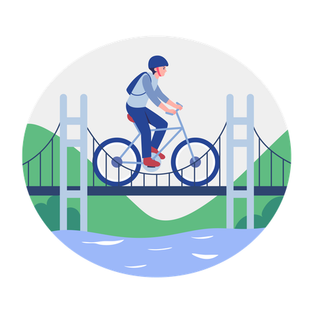 自転車に乗るのを楽しむ少年  イラスト