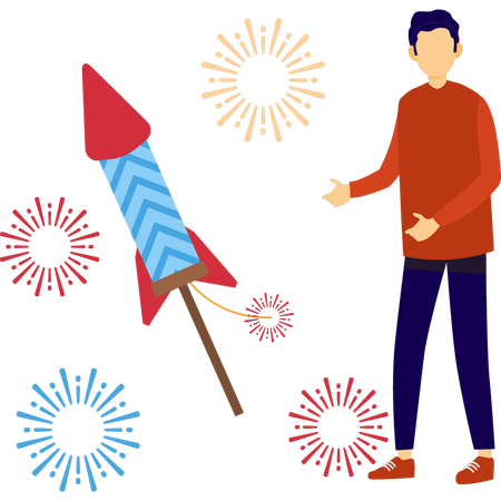 Boy enjoying diwali celebration  Illustration