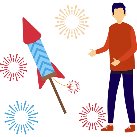 Boy enjoying diwali celebration  Illustration