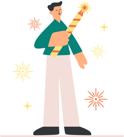 Boy enjoying firecracker  Illustration