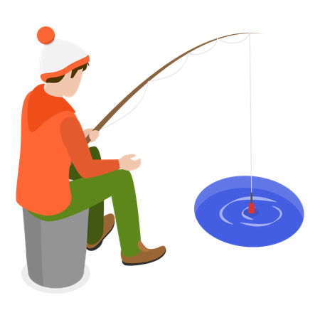 Boy enjoying fishing in pond  Illustration