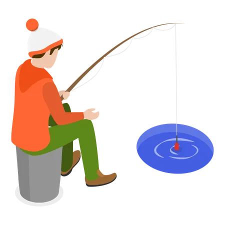 Boy enjoying fishing in pond  Illustration