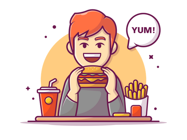 Boy enjoying food  Illustration