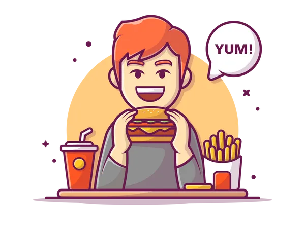 Boy enjoying food  Illustration