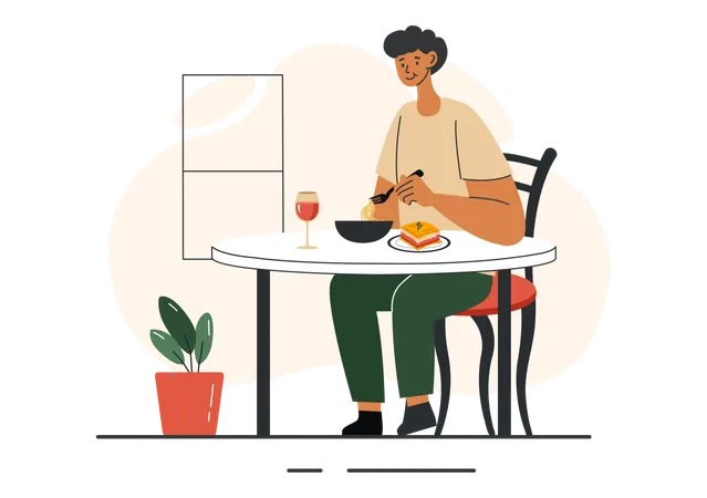 Boy enjoying food at home  Illustration