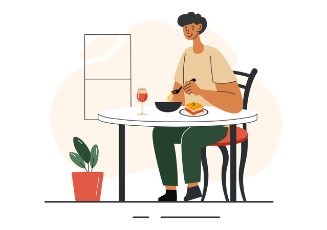 Boy enjoying food at home  Illustration