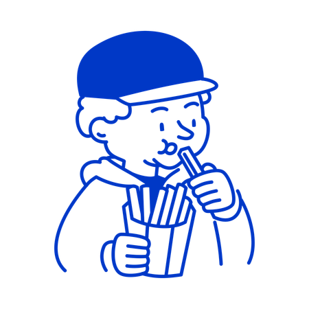 Boy Enjoying French Fries  Illustration