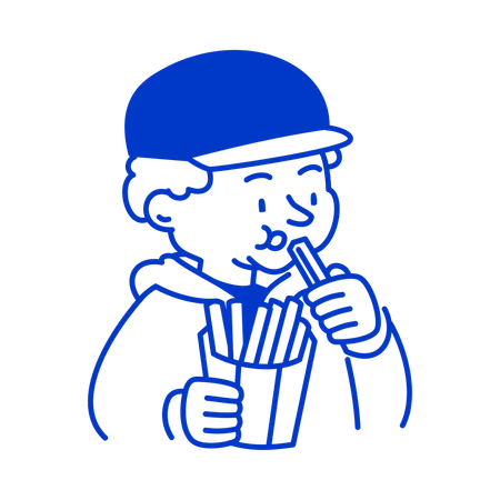 Boy Enjoying French Fries  Illustration