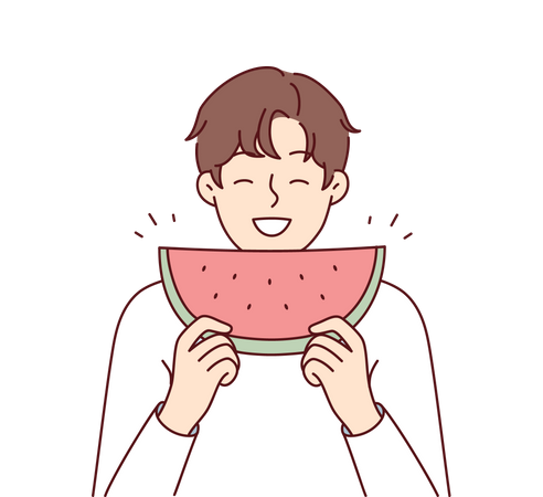 Boy enjoying fresh watermelon Illustration