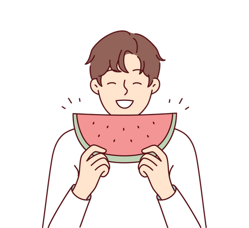 Boy enjoying fresh watermelon  Illustration