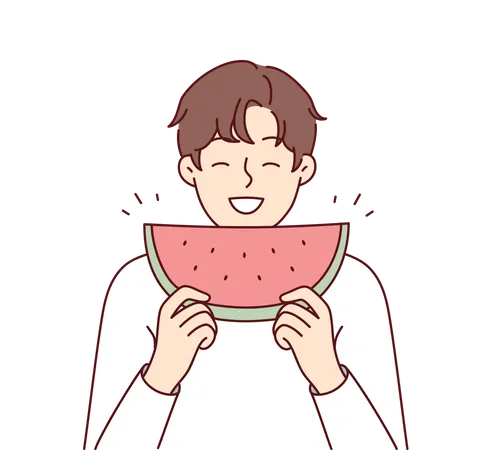 Boy enjoying fresh watermelon  Illustration