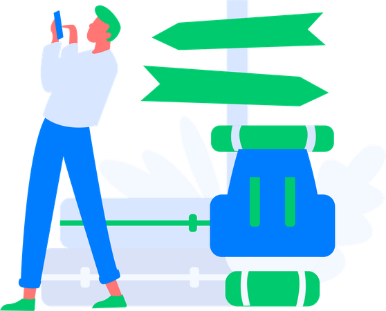 Boy enjoying his foreign trip  Illustration