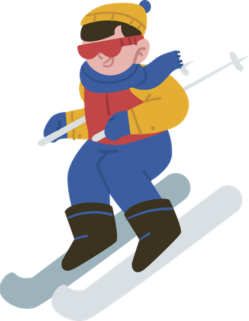 Boy enjoying ice Ski Sport Illustration