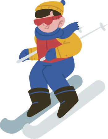 Boy enjoying ice Ski Sport  Illustration