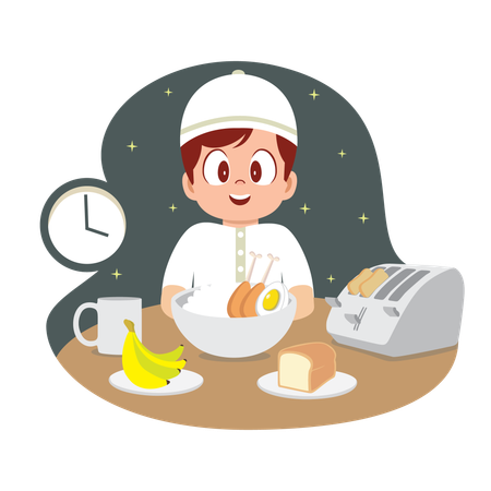 Boy enjoying iftar party  Illustration