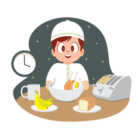 Boy enjoying iftar party  Illustration
