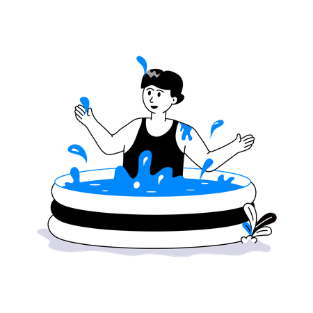 Boy enjoying in Inflatable Pool  Illustration