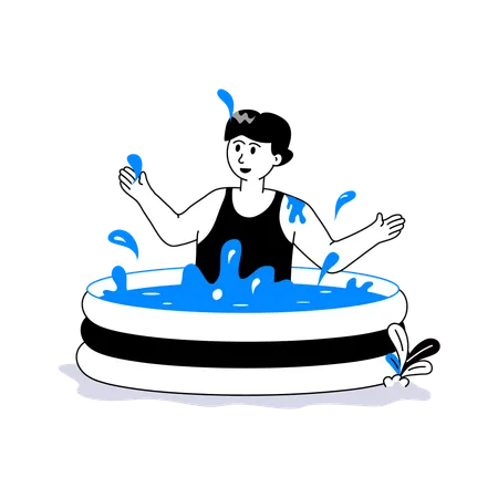 Boy enjoying in Inflatable Pool  Illustration