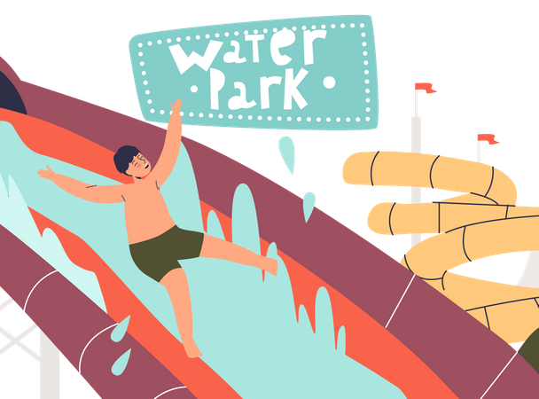 Boy enjoying in water park Illustration