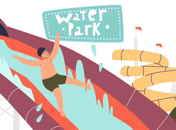 Boy enjoying in water park  Illustration