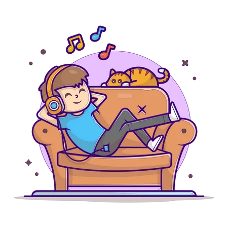 Boy enjoying music Illustration