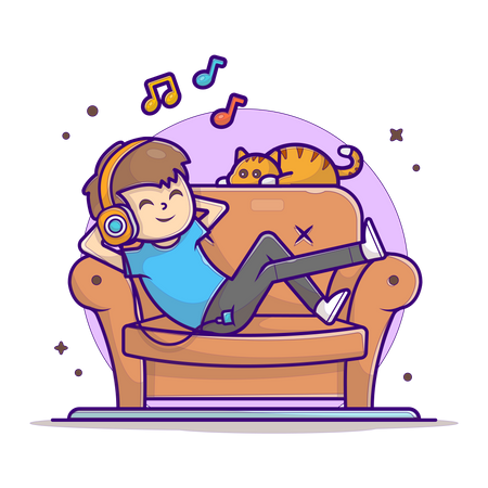 Boy enjoying music  Illustration