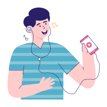 Boy Enjoying Music  Illustration