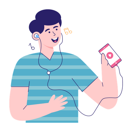 Boy Enjoying Music  Illustration