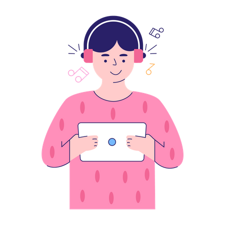 Boy Enjoying Music  Illustration