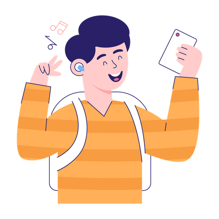 Boy Enjoying Music  Illustration