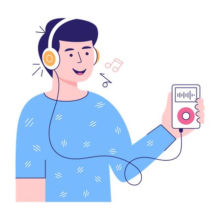 Boy Enjoying Music  Illustration