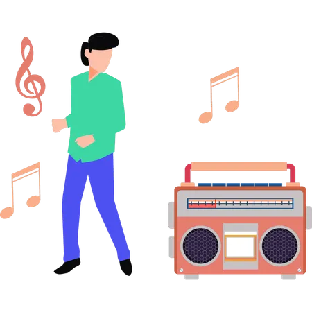 Boy enjoying music on boom box  Illustration