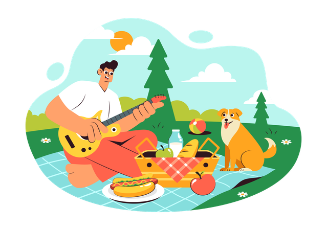 Boy enjoying outdoor picnic  Illustration