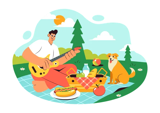 Boy enjoying outdoor picnic  Illustration