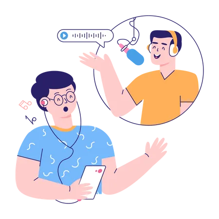 Boy Enjoying Podcast  Illustration