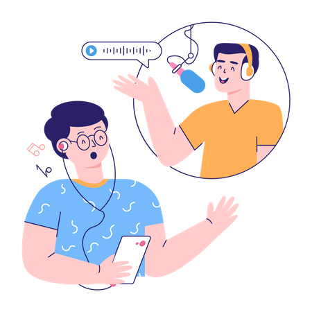 Boy Enjoying Podcast  Illustration