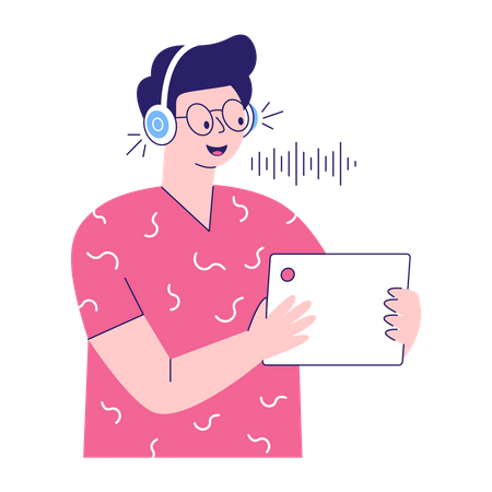 Boy Enjoying Podcast  Illustration