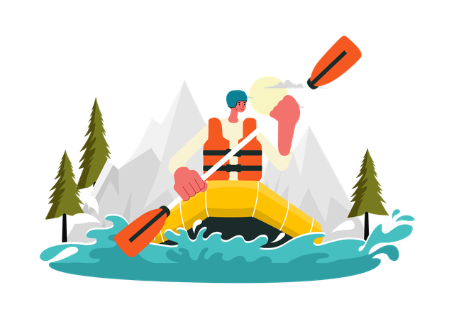 Boy enjoying rafting thrill  Illustration