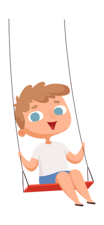 Boy enjoying rope swing Illustration