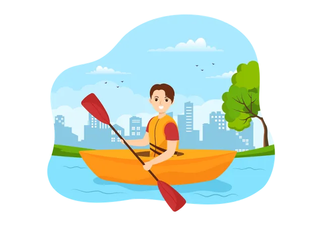 Boy enjoying Rowing Sport  Illustration