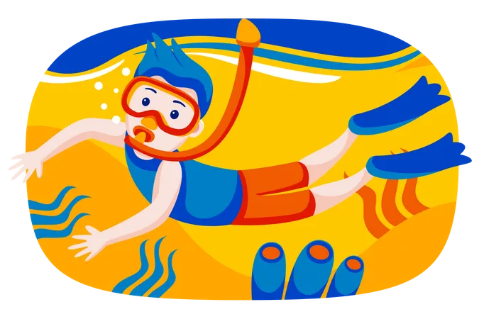 Boy enjoying scuba diving Illustration